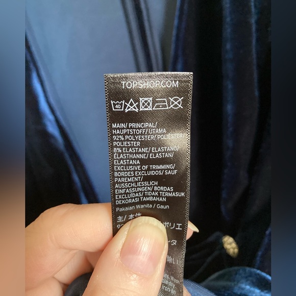 🌞Topshop Blue Crushed Velvet Drape Crystal Button Mini Dress #R - Picture 8 of 13